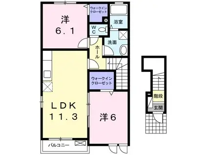 シャロームII(2LDK/2階)の間取り写真