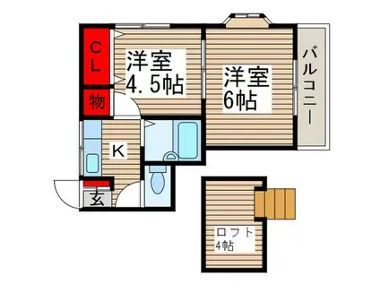 リーフコートA棟(2K/1階)の間取り写真