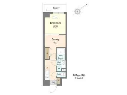 アリビス浦安(1DK/5階)の間取り写真