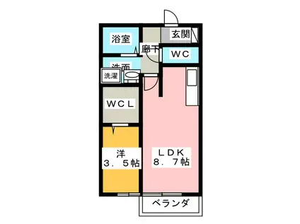 MY CORONET A(1LDK/2階)の間取り写真