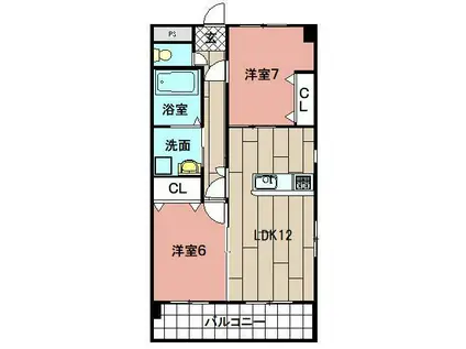ノーブル陣原(2LDK/4階)の間取り写真