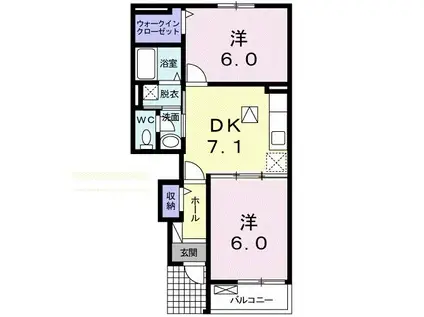 プロムナ-ド道辺B(2DK/1階)の間取り写真