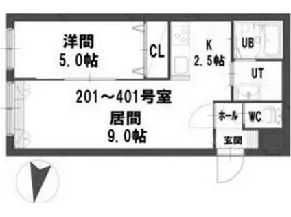 グランメール北11条(1LDK/2階)の間取り写真