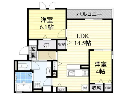 モメント ブリーシュフル(2LDK/3階)の間取り写真
