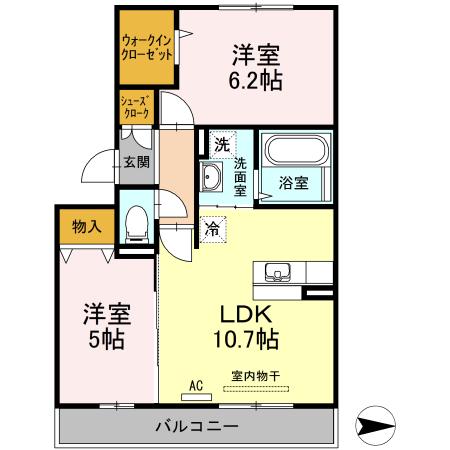 ドゥマンソレーユ(2LDK/2階)の間取り写真