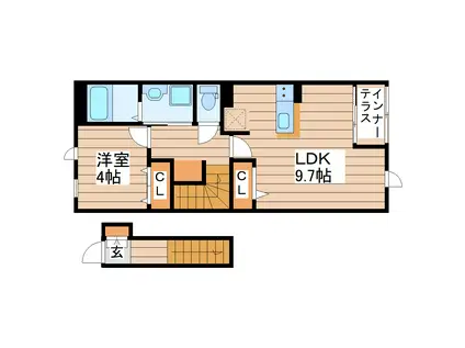 ＪＲ東北本線 名取駅 徒歩14分 2階建 築2年(1LDK/2階)の間取り写真