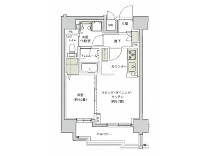 デュオヴェール飯田橋(1LDK/4階)の間取り写真