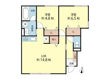 LIV SANNO(2LDK/1階)の間取り写真