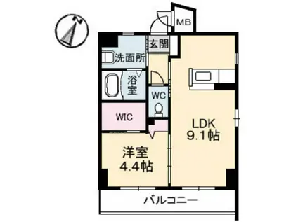 ドミール千田町(1LDK/2階)の間取り写真