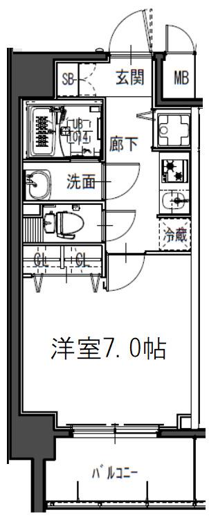 ジアコスモ江戸堀パークフロント(1K/4階)の間取り写真