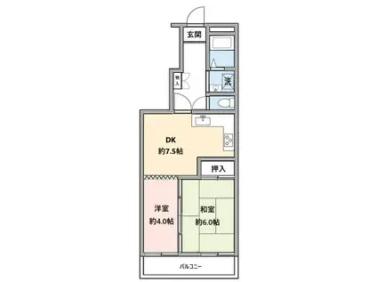 西赤羽グリーンハイツ(2DK/6階)の間取り写真