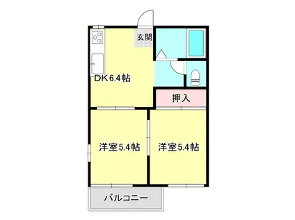 岩畑ハイツⅠ(2DK/2階)の間取り写真