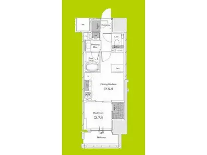 ザ・パークハビオ谷町六丁目クロス(1DK/14階)の間取り写真