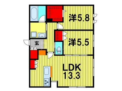LA FLEUR COLOREE(2LDK/1階)の間取り写真