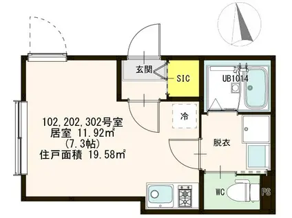 YUKAR四ツ木(ワンルーム/2階)の間取り写真