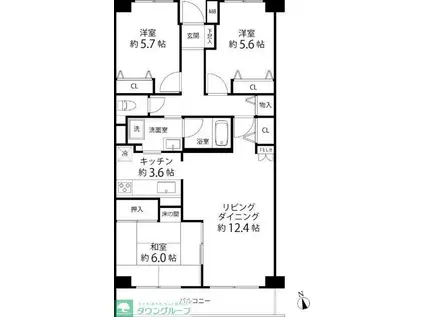 TS GARDEN横浜岸根公園(3LDK/3階)の間取り写真