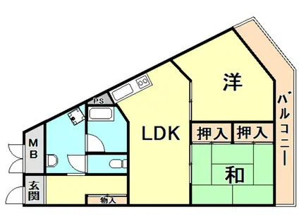 シャルム甲陽園(2LDK/10階)の間取り写真