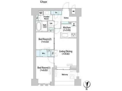 ネウボーノ菊川II(2LDK/3階)の間取り写真