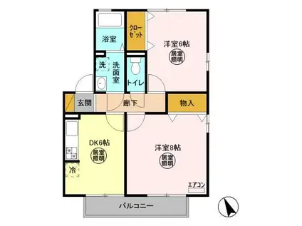 ラ・プランタンC・D C(2DK/2階)の間取り写真