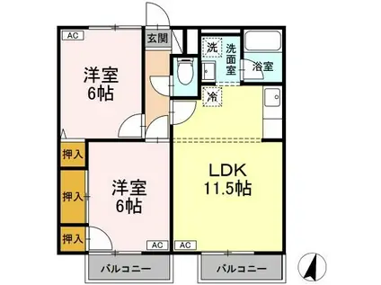 アーバンハイツ中央(2LDK/2階)の間取り写真