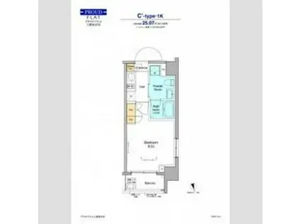 プラウドフラット上野松が谷(1K/2階)の間取り写真