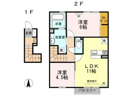 リバーサイド駅東(2LDK/2階)の間取り写真