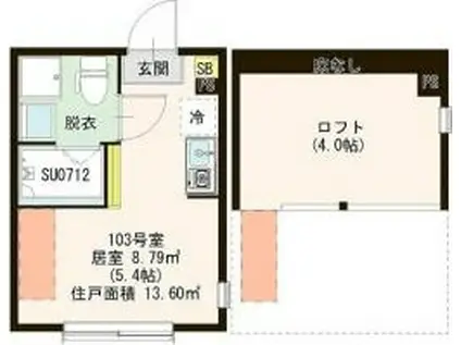 ハーモニーテラス浮間IV(ワンルーム/1階)の間取り写真