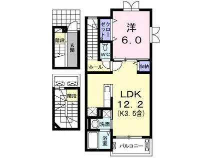 フォンターナ コモド(1LDK/3階)の間取り写真