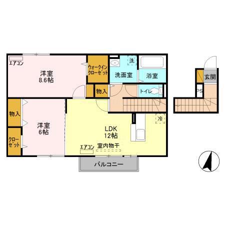 コンフォートヴィラ大沼(2LDK/2階)の間取り写真