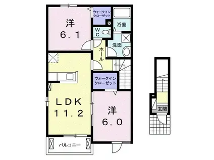 プリムラ パラッツオB(2LDK/2階)の間取り写真