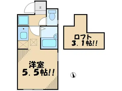 ヴェルドミール(ワンルーム/2階)の間取り写真