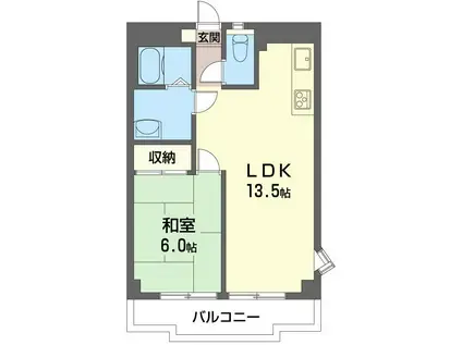 国立クリスタル石川(1LDK/2階)の間取り写真