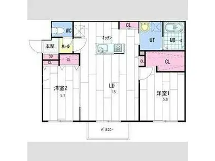 LA CLEF東札幌(2LDK/1階)の間取り写真
