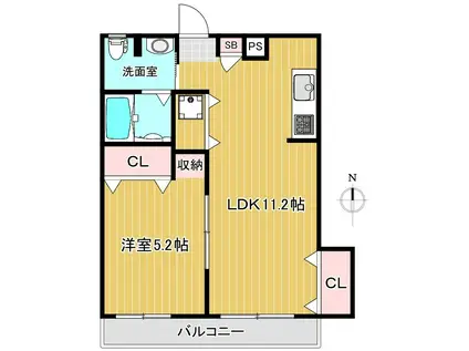 グレイシャス南台(1LDK/2階)の間取り写真
