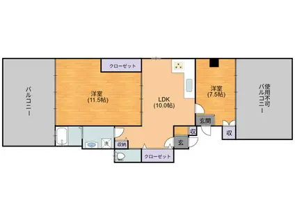 プロスパー松崎(2LDK/4階)の間取り写真