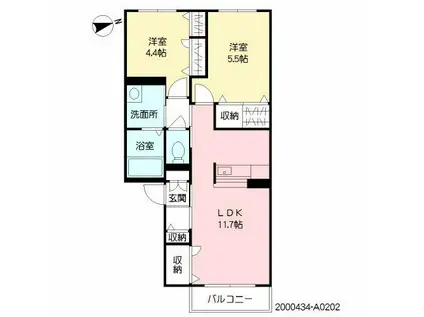 ウィンドヒルTK(2LDK/2階)の間取り写真