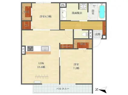 GRAMM桃山筑前(2LDK/1階)の間取り写真