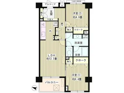 パーシモンヒルズ(2LDK/3階)の間取り写真