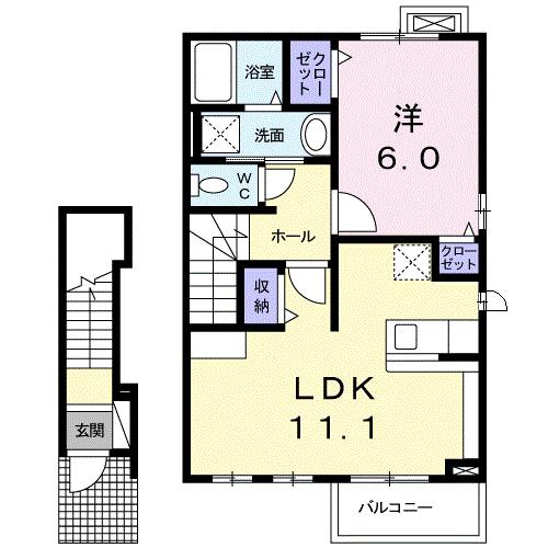メゾンエメラルド B棟(1LDK/2階)の間取り写真
