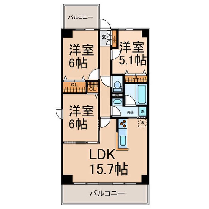 THE ウエスト OAK(3LDK/3階)の間取り写真