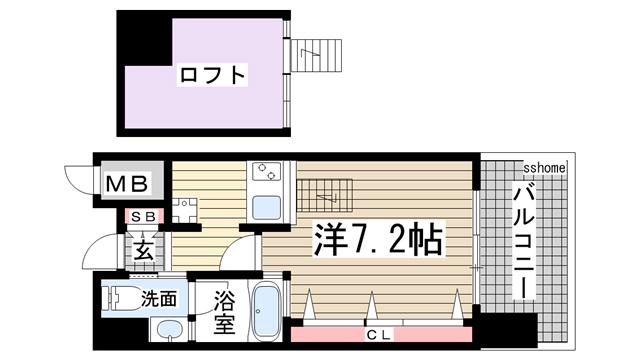 W.O.B.ROKKOHMICHI(1K/8階)の間取り写真