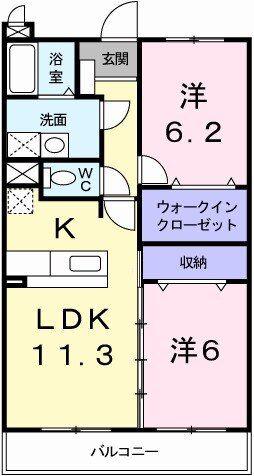 リバーサイドブライト(2LDK/3階)の間取り写真