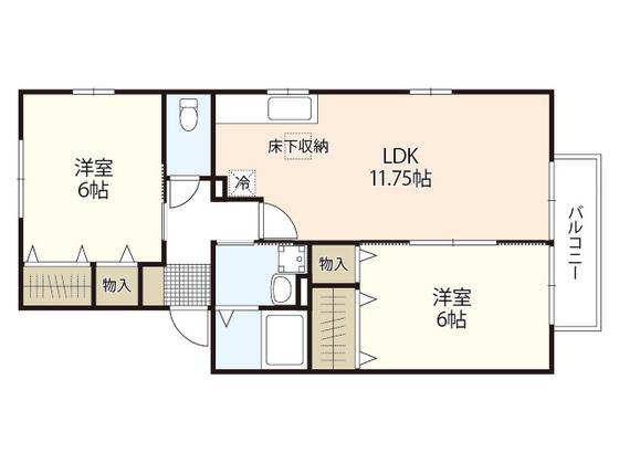 ファミール宮上C(2LDK/2階)の間取り写真