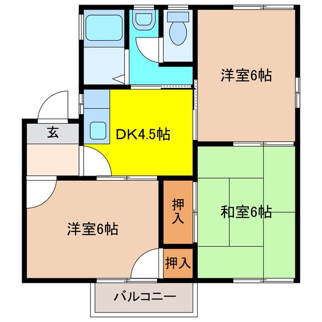 ハイホーム新宮(3DK/2階)の間取り写真