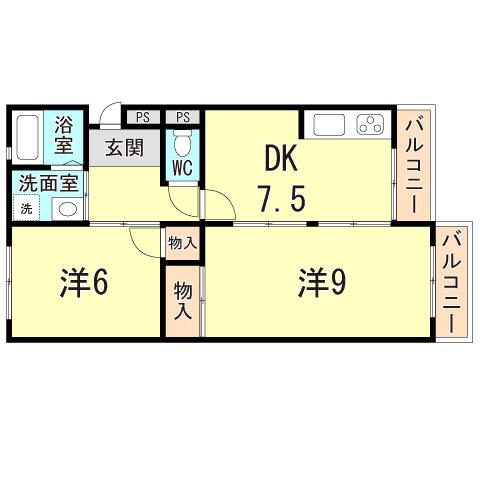 霞ヶ丘レジデンス(2DK/2階)の間取り写真