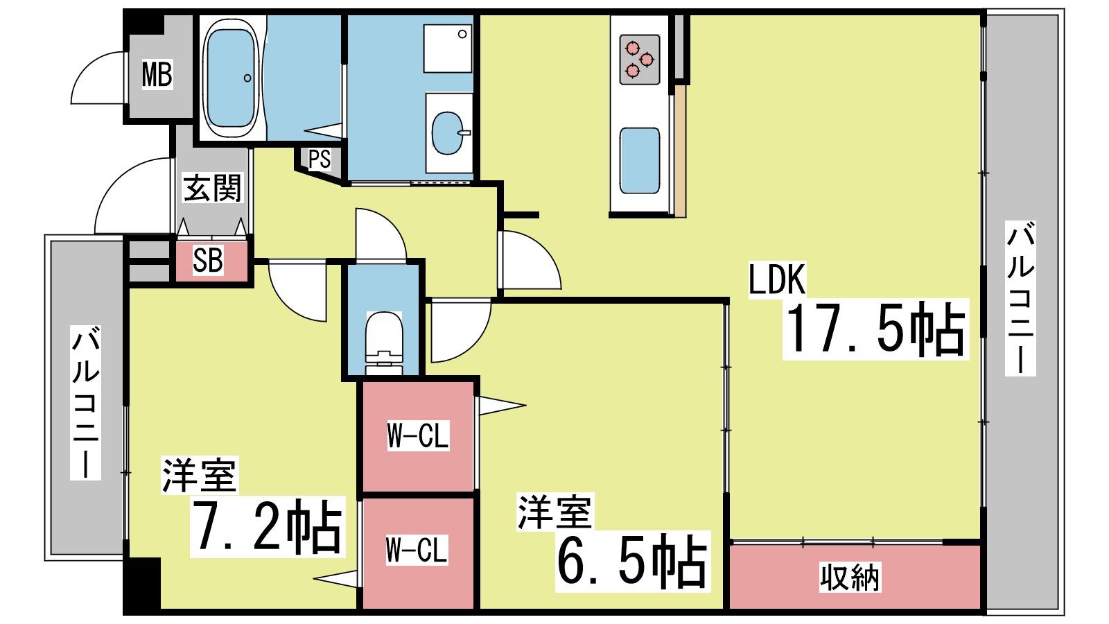 メゾンベール六甲山手(2LDK/2階)の間取り写真