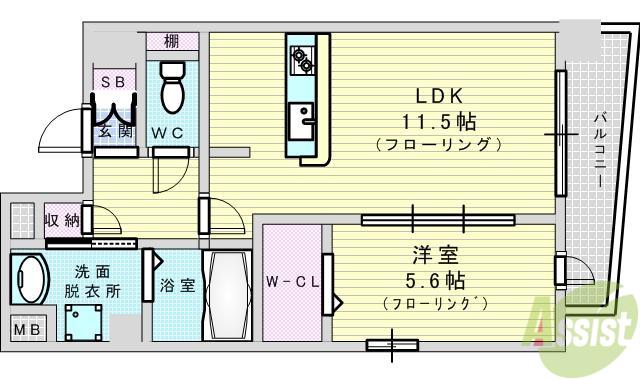 アグレアーブル(1LDK/4階)の間取り写真