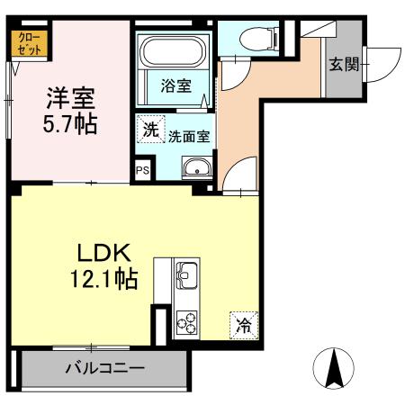 ラフォーレF(1LDK/2階)の間取り写真