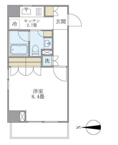 BRILLIA IST 白金高輪(1K/8階)の間取り写真