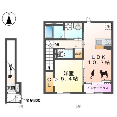 北名古屋市石橋アパート(1LDK/2階)の間取り写真